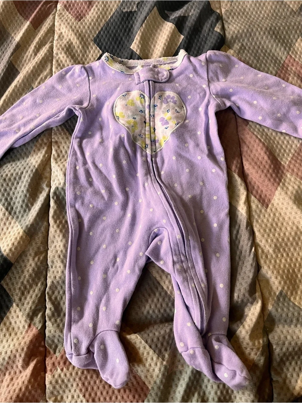 Carter's Lavender Polka Dot Footed One-Piece with Floral Heart